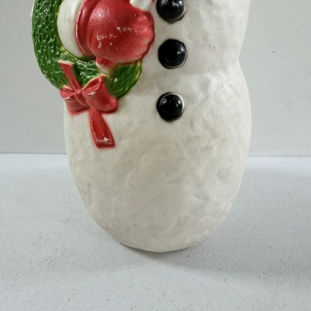 Vintage DAPOL Plastic Christmas Snowman W/ Wreath Blow Mold 12.5